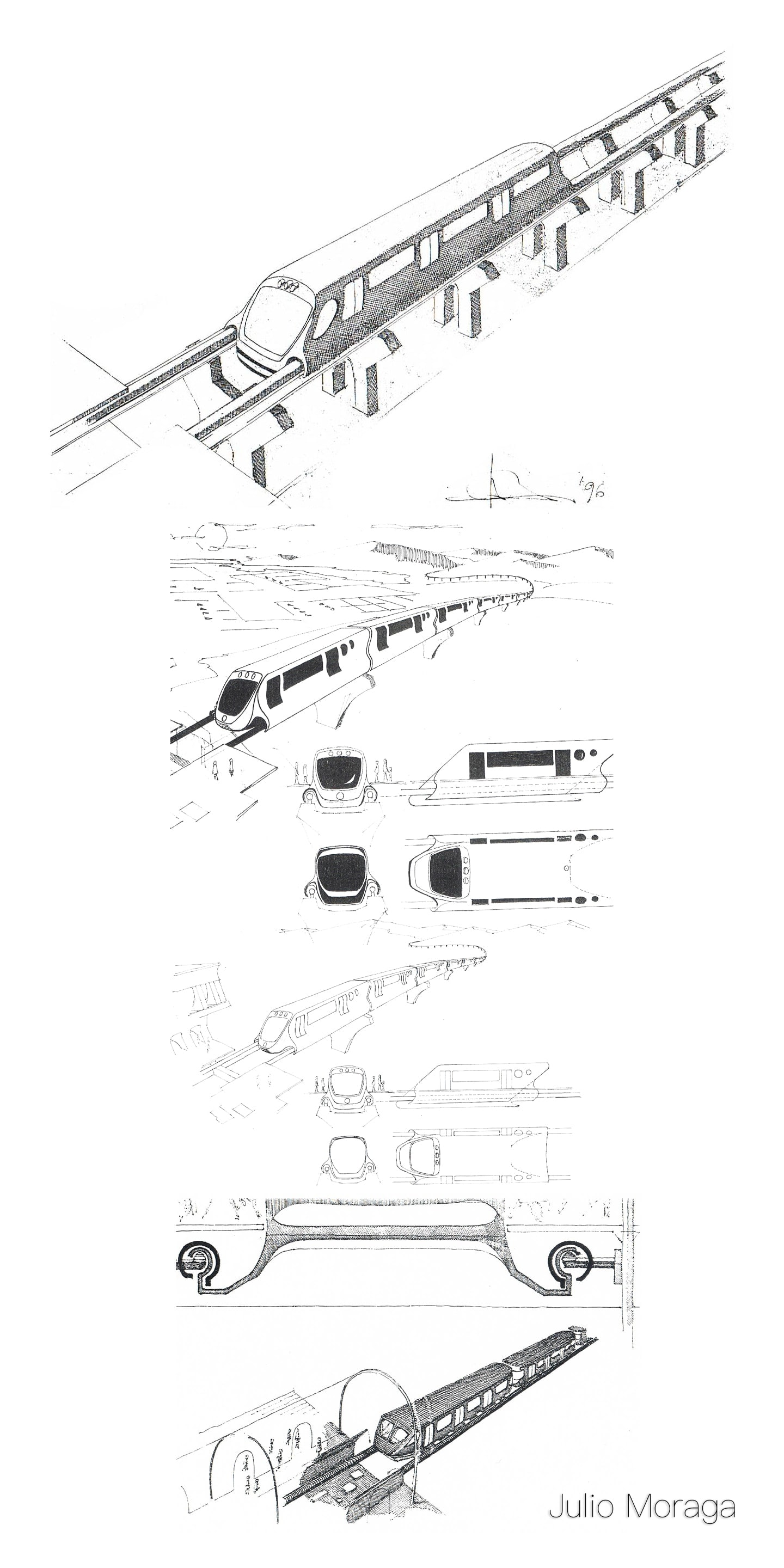 Prototyping magnetic train at Implementum, very thin hatch drawings (1993)